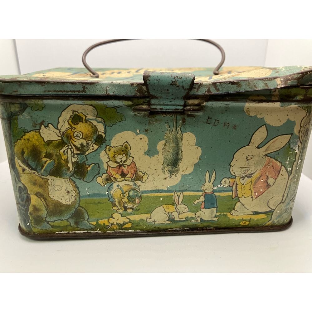 Antique Peter Rabbit Candy Tin Litho Kandies For The Kiddies Tindeco
